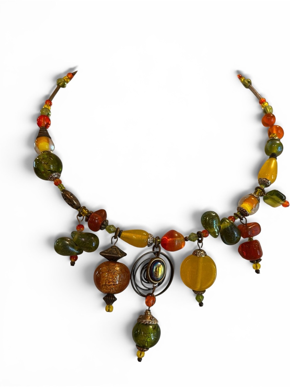 Treska Multicolor Glass Bead Statement Necklace - Yellow, Green & Red